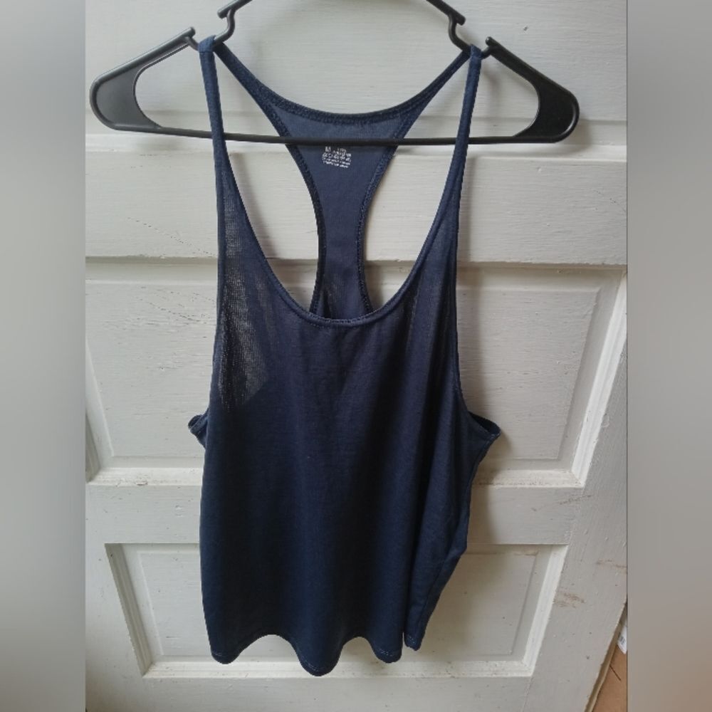 Lightweight navy blue poly razorback tank top